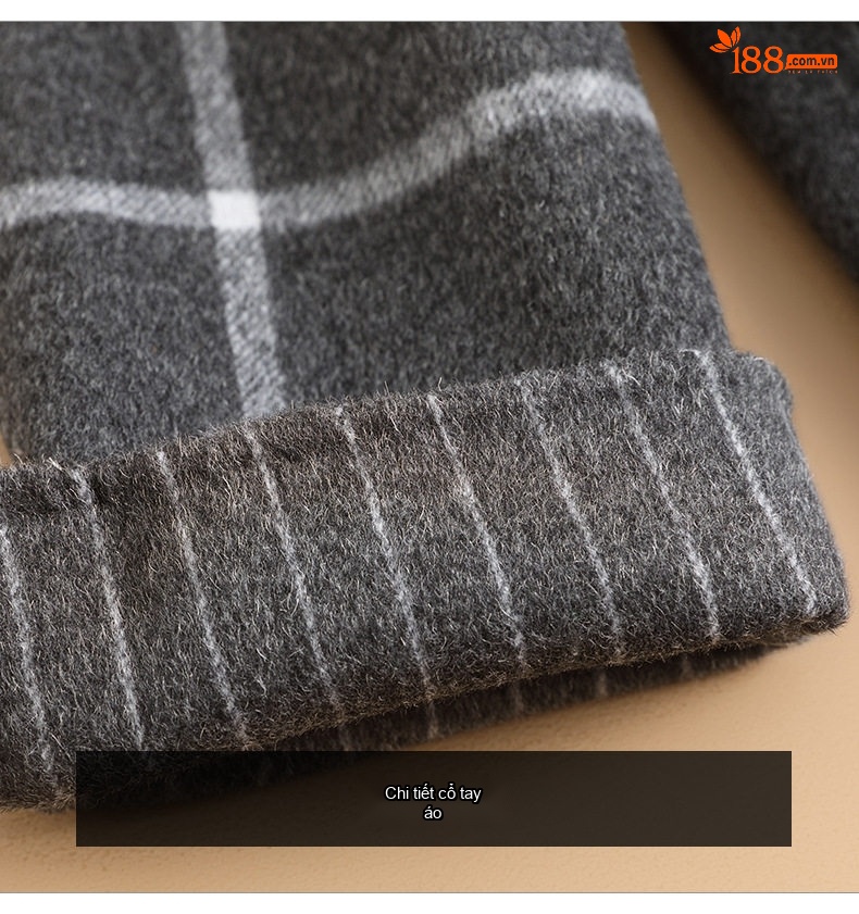 Áo Khoác Dạ Nữ Họa Tiết Houndstooth Dáng Rộng Thu Đông Màu Đen, Trắng, Nâu, Xám chi tiết 14