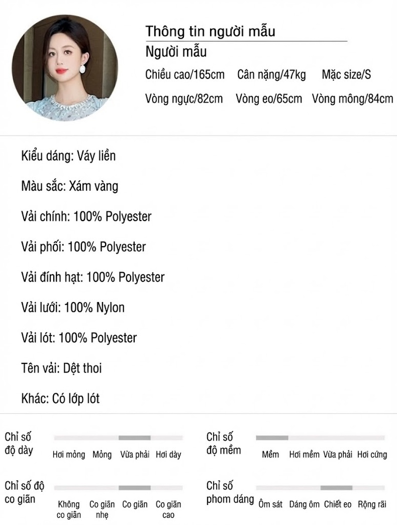 Váy liền thân Nữ Thiết Kế Pháp Cổ Điển Đính Đá Họa Tiết Tay Bồng Ôm Body Màu Xanh chi tiết 2