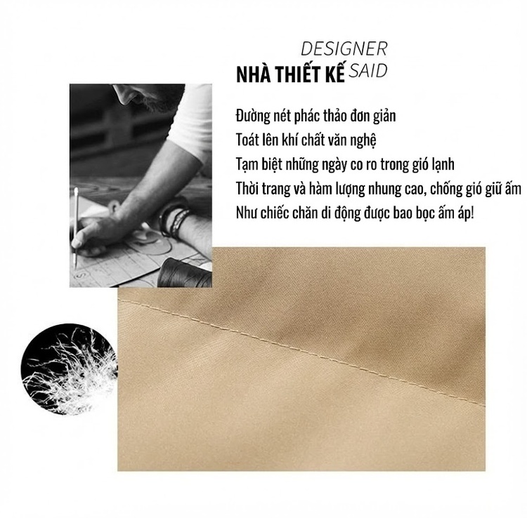 Áo Khoác Cotton Nam Nữ Dáng Rộng Cổ Trụ Chống Thấm Nước Mùa Đông Màu Xám Đậm, Tím, Đỏ, Xanh Lá... chi tiết 2