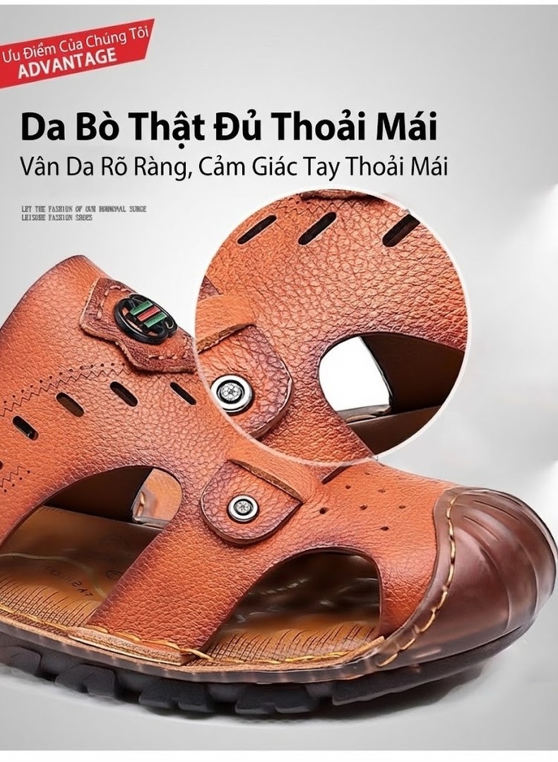 Dép Sandal Nam Da Bóng Quai Hậu Chiều Cao Đế Khoảng 2cm Màu Nâu, Đen chi tiết 17