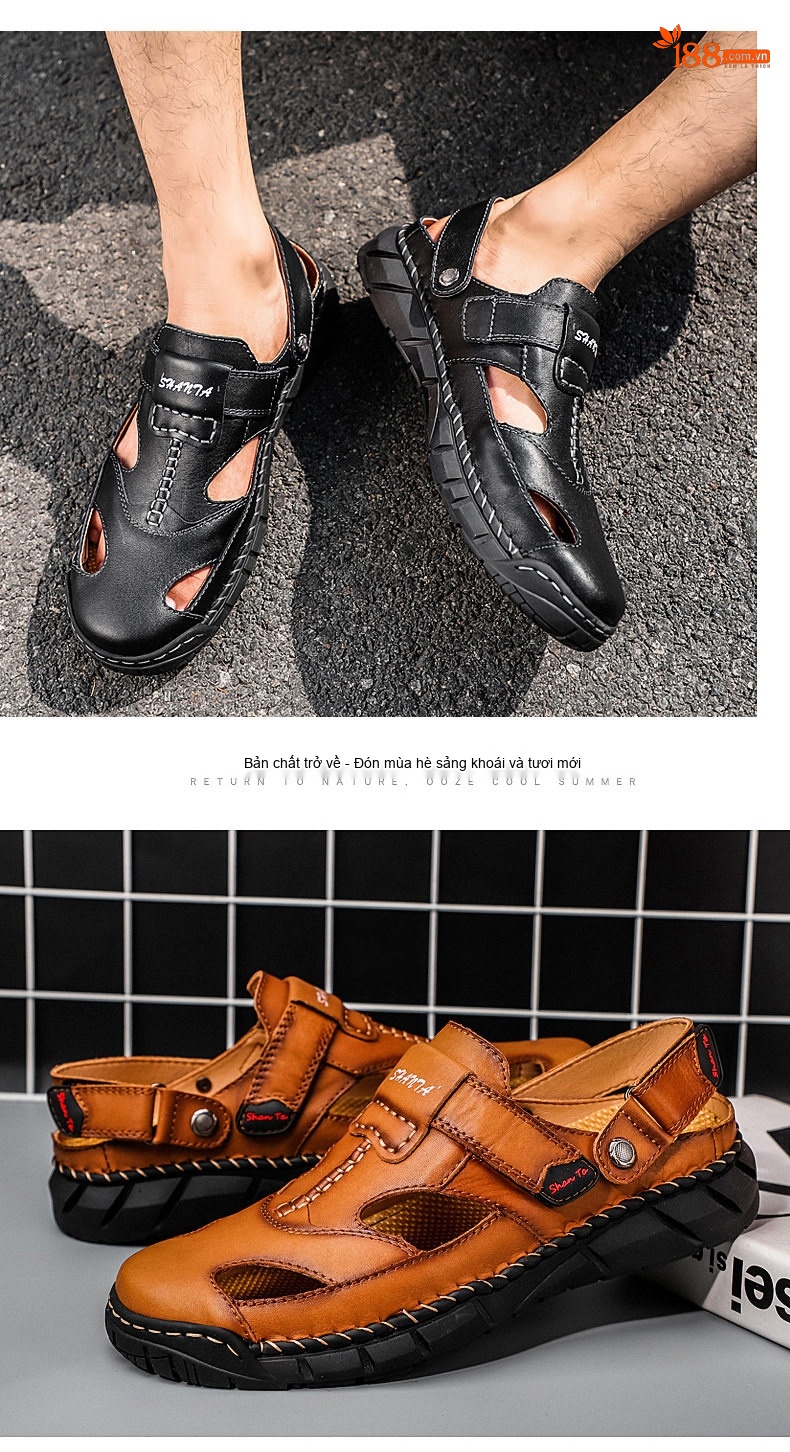 Dép Sandal Nam Da Thật Thoáng Khí Chiều Cao Đế Khoảng 3cm Màu Nâu, Đen chi tiết 14