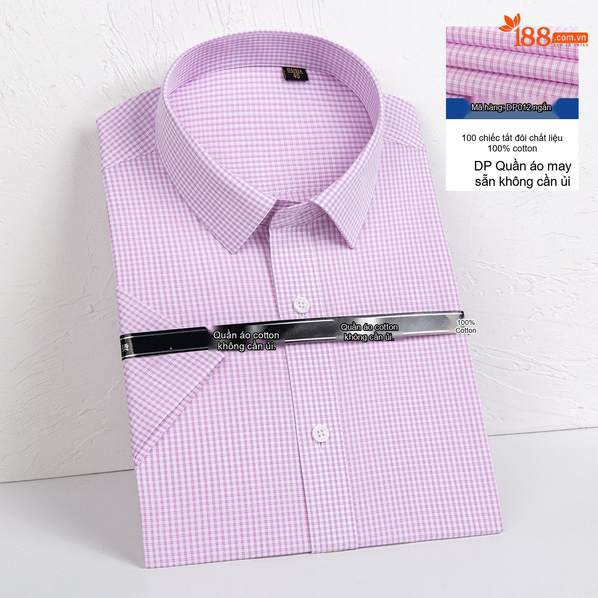 Áo Sơ Mi Nam Tay Ngắn Cotton Dáng Ôm Chống Nhăn Màu Xanh, Trắng chi tiết 11