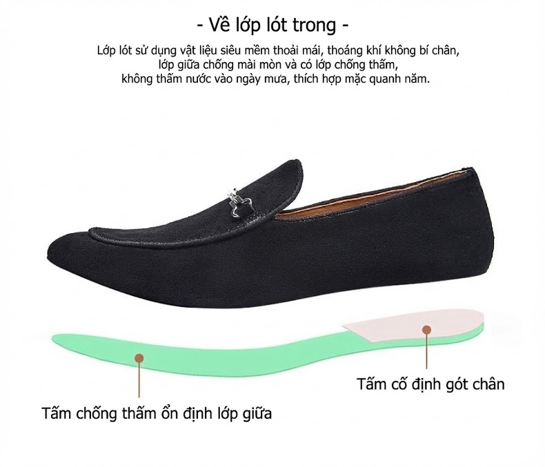 Giày Lười Nam Da Lộn Chiều Cao Đế Khoảng 2cm Phong Cách Anh Quốc Màu Đen, Kem chi tiết 4