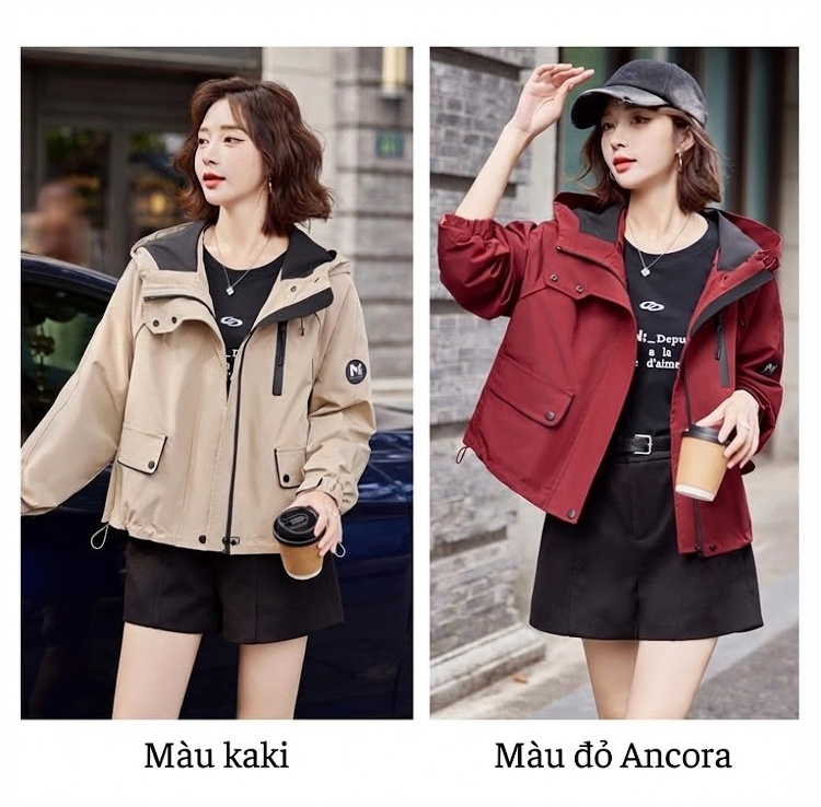 Áo Khoác Nữ Dáng Rộng Có Mũ Trùm Đầu Kiểu Dáng Thời Trang Màu Đỏ, Be chi tiết 14
