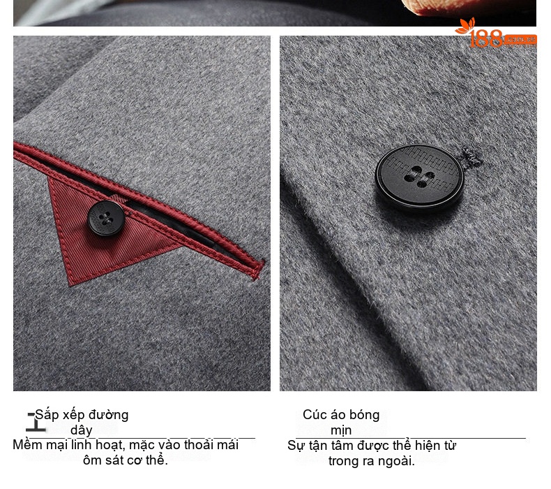 Áo Khoác Dạ Nam Hai Mặt Lông Cừu Dáng Vest Trung Niên Màu Nâu, Đen, Xám chi tiết 10