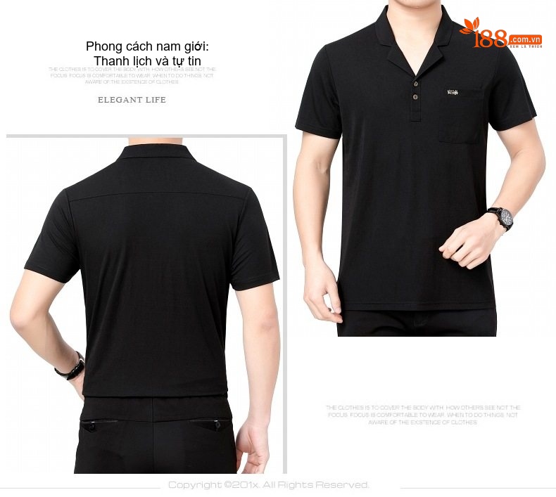 Áo Thun Cộc Tay Nam Lụa Tằm Tằm Không Cần Là Áo Trung Niên Cổ chữ Vest Màu Đen, Trắng, Xám chi tiết 16