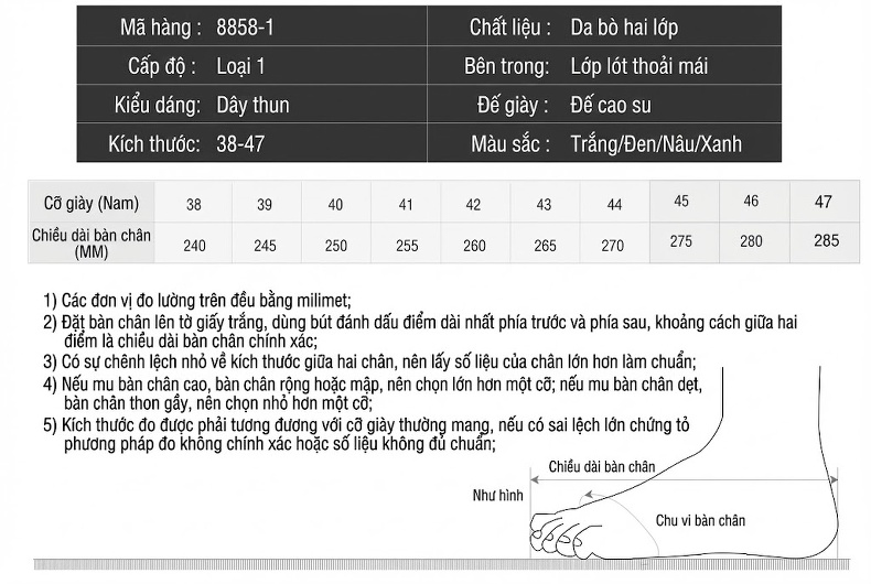 Giày Lười Nam Da Bóng Thoáng Khí Chiều Cao Đế Khoảng 2cm Màu Nâu, Trắng, Xanh Navy, Đen... chi tiết 5