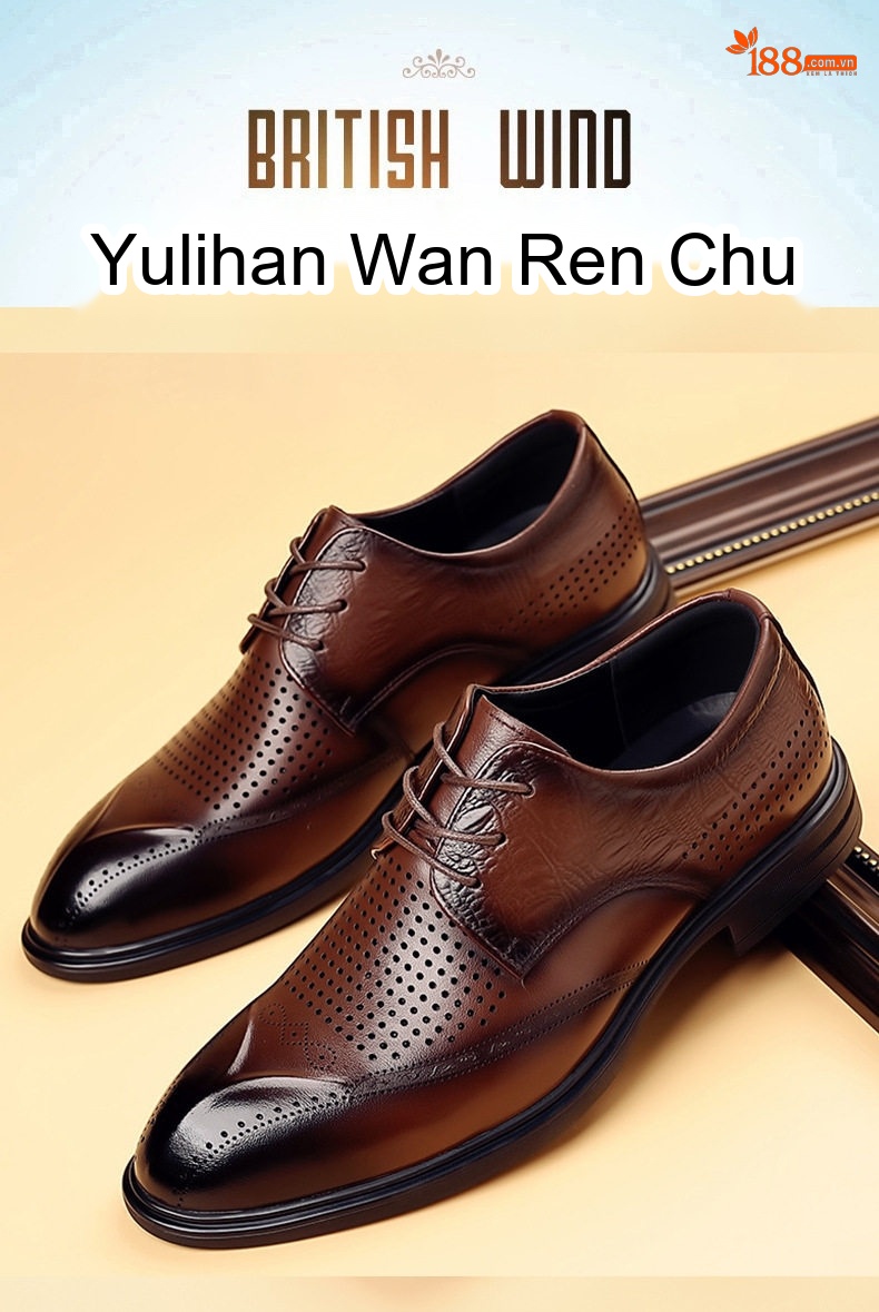 Giày Tây Đục Lỗ Nam Da Bò Chiều Cao Đế Khoảng 3cm Màu Đen, Nâu chi tiết 3