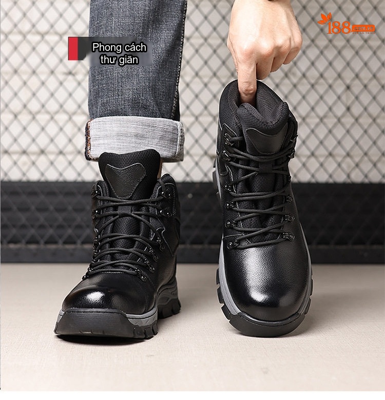 Giày Boot Nam Cao Cổ Da Thật Lót Lông Giữ Ấm Chiều Cao Đế Khoảng 4cm Màu Đen chi tiết 13