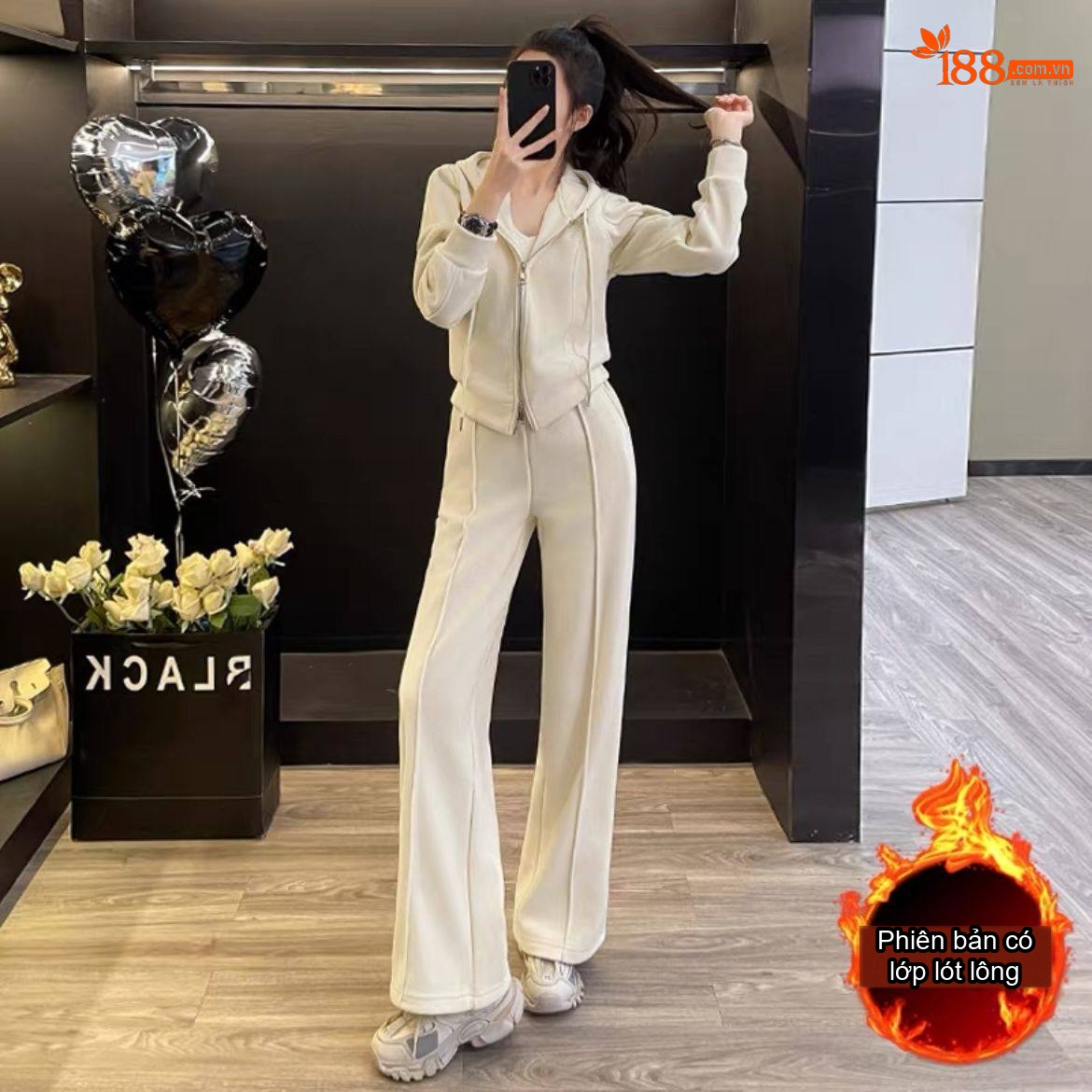 Set Bộ Quần Áo Nữ Dáng Rộng Có Mũ Trùm Đầu Lót Lông Dày Dặn Phong Cách Hàn Quốc Màu Kem, Hồng, Xám, Nâu...