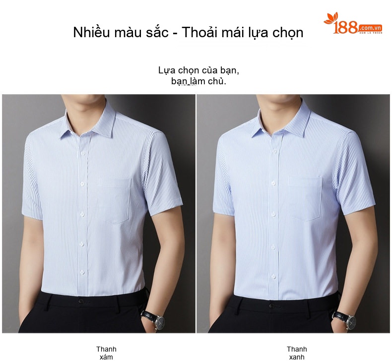 Áo Sơ Mi Nam Cotton Tơ Lụa Tay Ngắn Dáng Rộng Thoải Mái Màu Xanh Sọc chi tiết 6