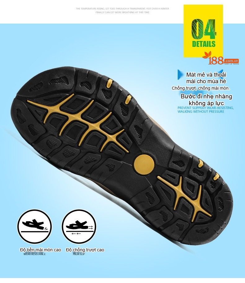 Sandal Nam Da Thật Quai Hậu Chống Va Đập Chiều Cao Đế Khoảng 3cm Màu Đen, Nâu chi tiết 5