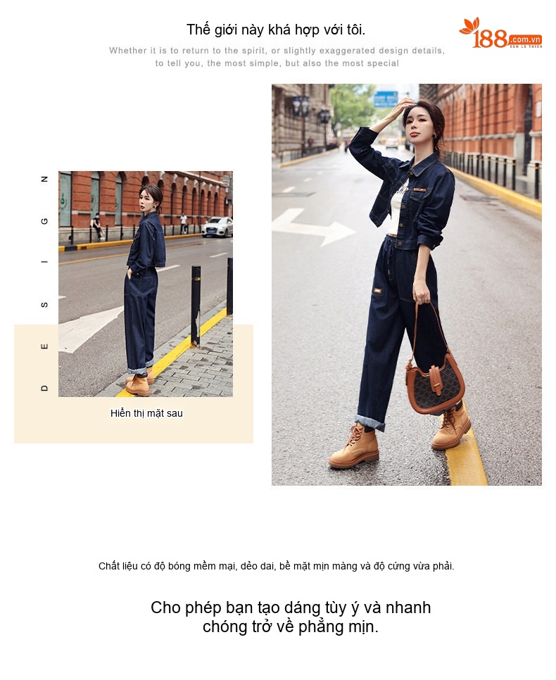 Set Bộ Quần Áo Nữ Jean Dáng Suông Công Sở Thanh Lịch Màu Xanh Navy chi tiết 5