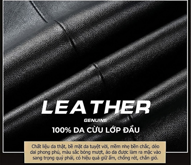 Áo Khoác Da Cừu Nam Cổ Bẻ Dáng Ôm Vừa Màu Đen, Nâu chi tiết 2