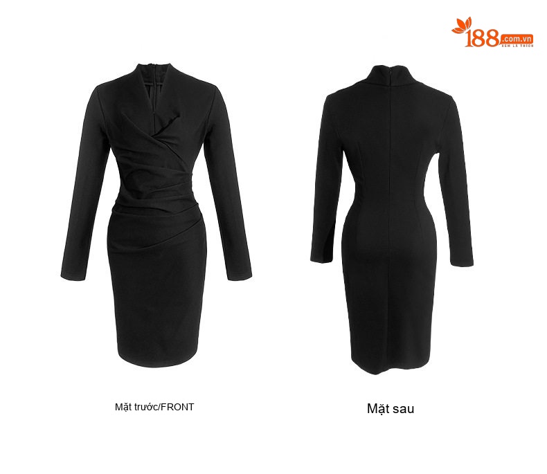 Váy Ôm Body Nữ Dáng Dài Tay Dài Cổ chữ V Màu Đen chi tiết 6