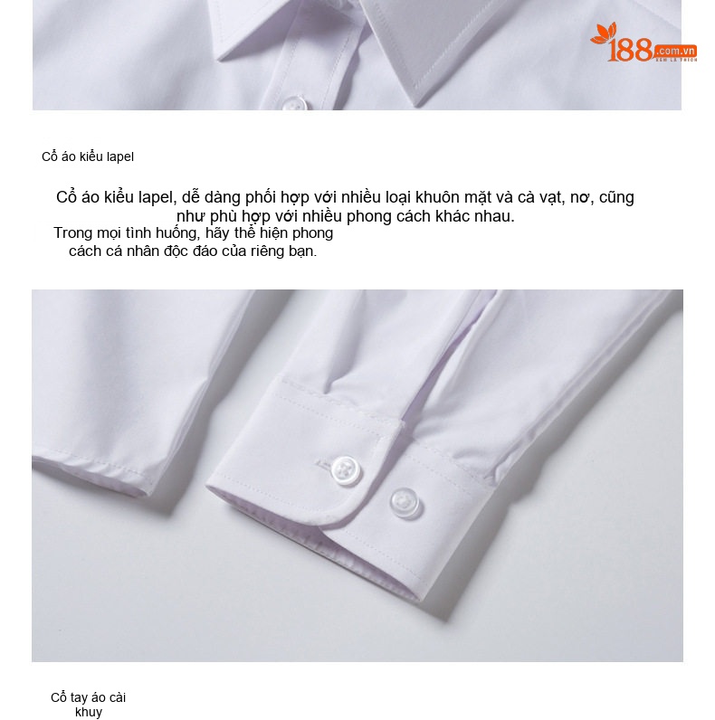 Áo Sơ Mi Dài Tay Cotton Nam Nữ Cổ Bẻ Công Sở Màu Trắng, Xám, Xanh Than, Tím Nhạt chi tiết 6
