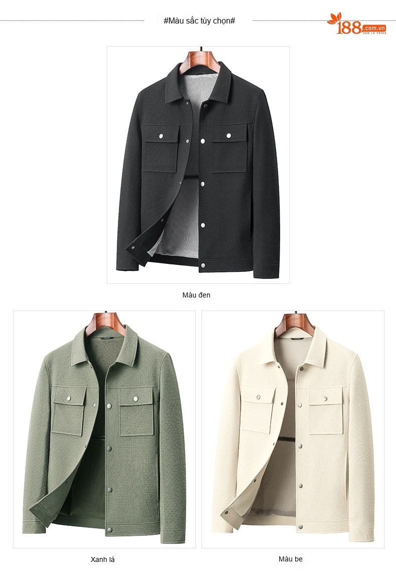 Áo Khoác Giữ Ấm Nam Cổ Bẻ Dáng Bomber Phong Cách Công Sở Màu Xanh, Trắng, Đen chi tiết 28