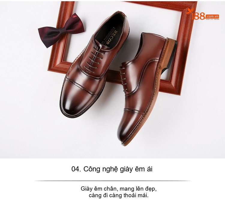 Giày Tây Oxford Nam Da Bóng Công Sở Chiều Cao Đế Khoảng 3cm Màu Nâu, Đen chi tiết 8