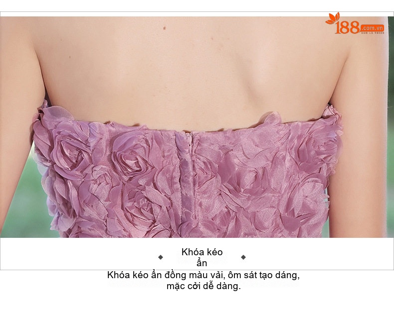 Váy Dạ Hội Mini Nữ Hở Vai Thắt Nơ Phong Cách Pháp Màu Tím chi tiết 17