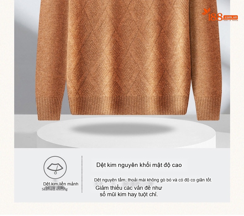 Áo Len Nam 100% Lông Cừu Cổ Lọ Dáng Ôm Màu Nâu, Xám, Xám Đậm chi tiết 8