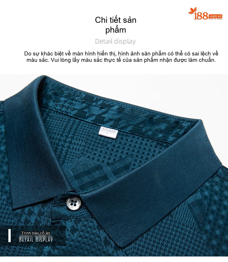 Áo Polo Nam Tay Ngắn桑蚕丝 Dệt Jacquard Thoáng Khí Màu Trắng, Xanh, Đen chi tiết 20