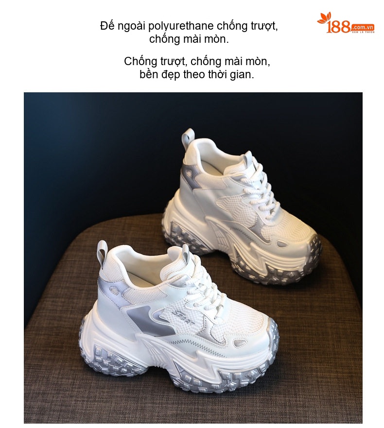 Giày Thể Thao Nữ Đế Dày Chiều Cao Đế 8cm Thoáng Khí Màu Đen, Trắng chi tiết 11