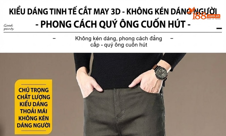 Quần Jean Nam Cotton Màu Trơn Dáng Ôm Vừa Vặn Co Giãn Tốt Màu Xám chi tiết 4