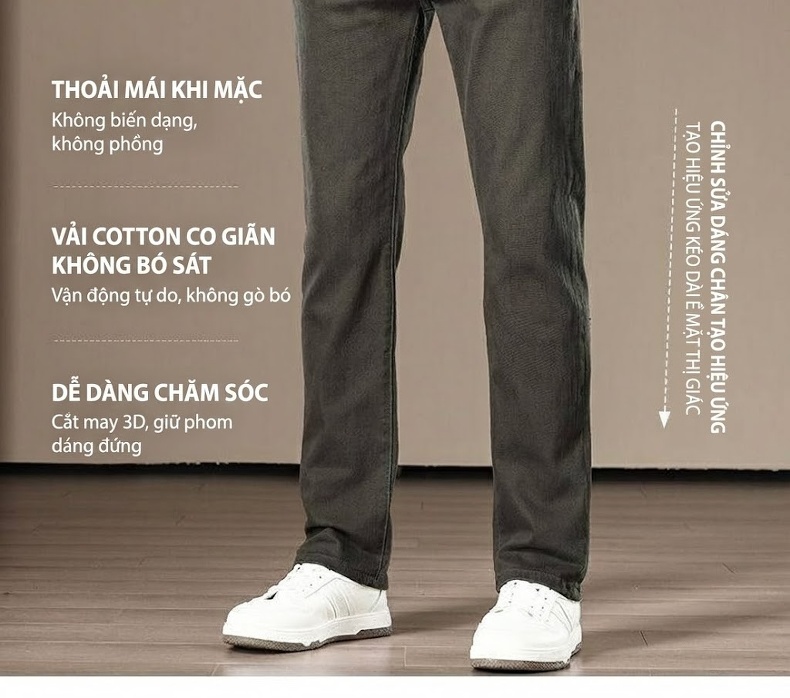 Quần Jean Nam Cotton Màu Trơn Dáng Ôm Vừa Vặn Co Giãn Tốt Màu Xám chi tiết 5