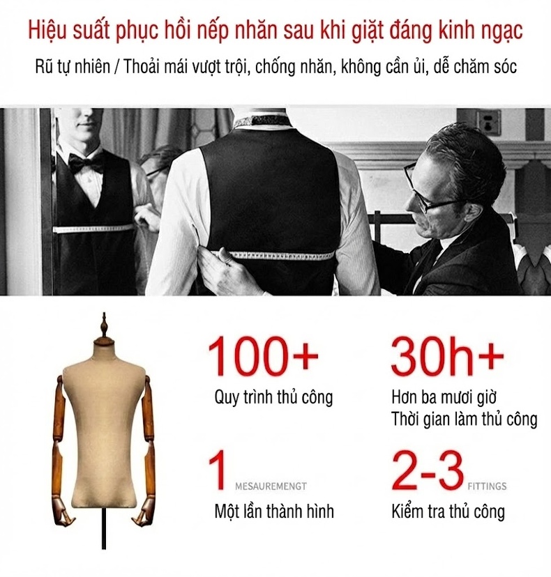Bộ Vest Nam Kẻ Sọc Dáng Ôm Chống Nhăn Cúc Đôi Màu Xám chi tiết 8