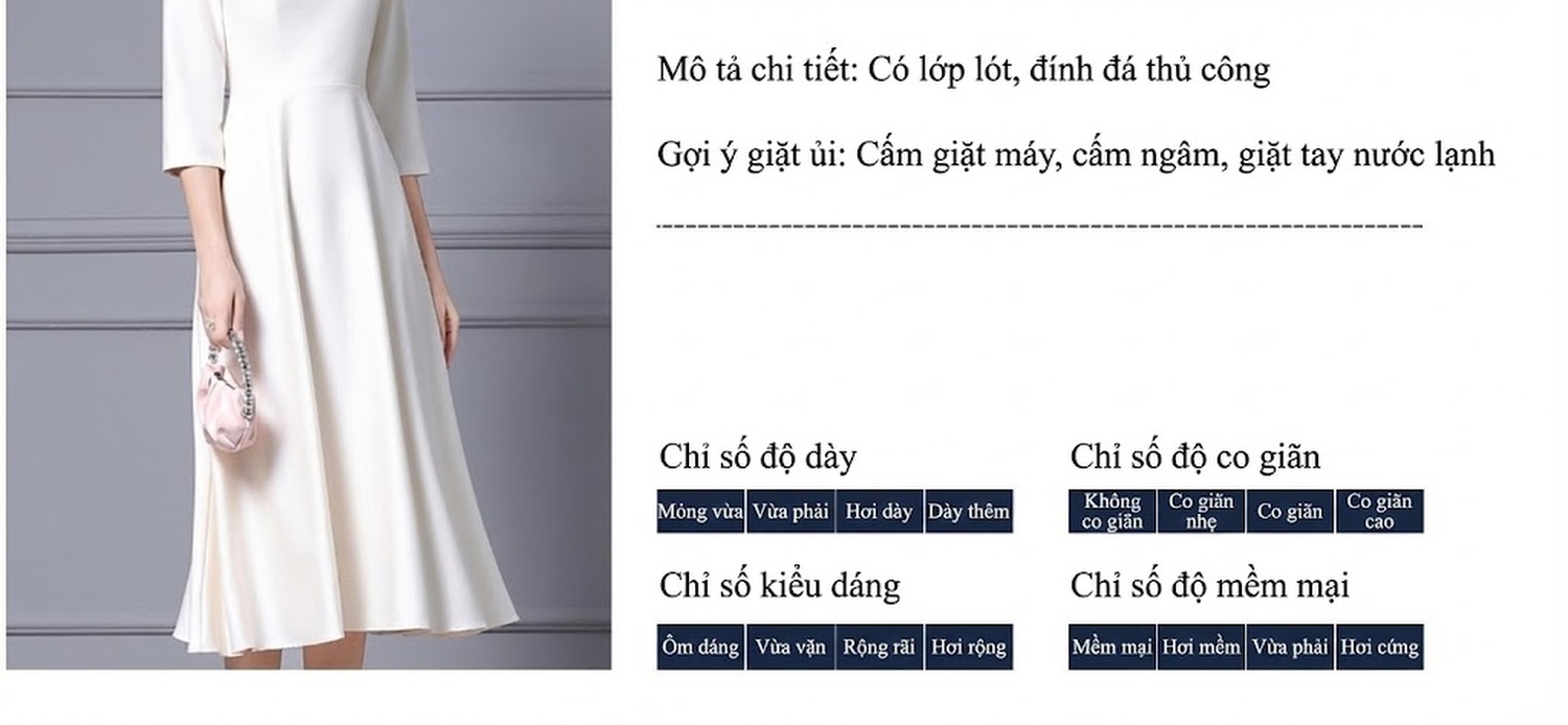 Váy liền thân Nữ Đính Đá Tay Lỡ Chiết Eo dáng chữ A Màu Trắng chi tiết 2