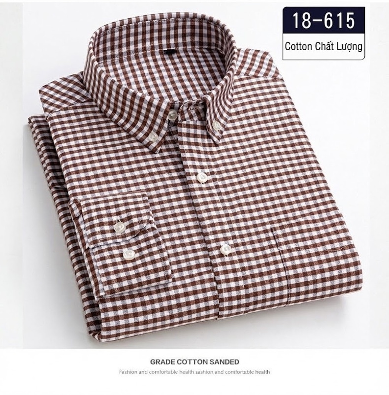 Áo Sơ Mi Nam Cotton Dài Tay Kẻ Caro Thời Trang Công Sở Thoải Mái Màu Đỏ, Xanh, Xám, Be... chi tiết 7