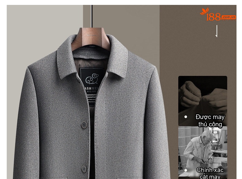 Áo Khoác Dạ Nam Lông Vũ Lót Trong Tháo Rời Phong Cách Business Casual Màu Xám chi tiết 9