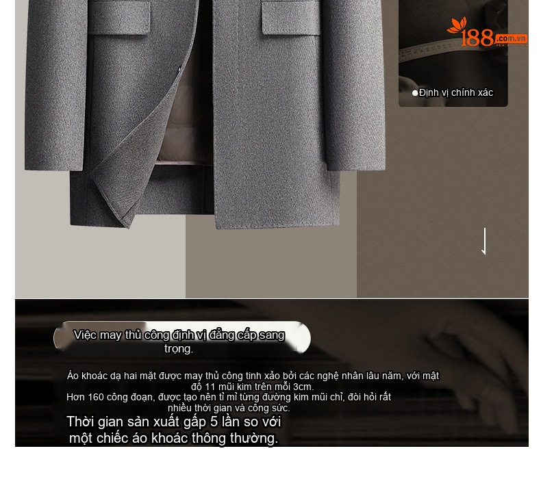 Áo Khoác Dạ Nam Lông Vũ Lót Trong Tháo Rời Phong Cách Business Casual Màu Xám chi tiết 10