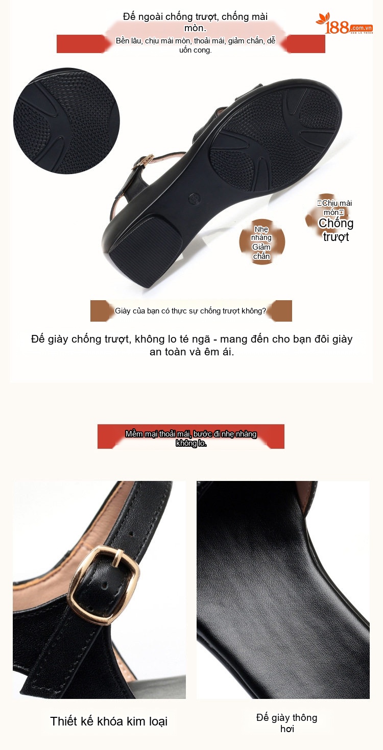Dép Sandal Nữ Quai Ngang Đế Xuồng Da Mềm Đế Cao 4cm - 5cm Màu Kem, Đen, Nâu chi tiết 2