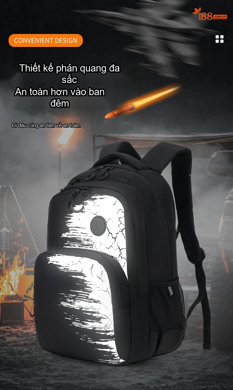 Balo Nam Cá Tính Chống Nước Cho Học Sinh Cấp 2 3, Thanh Niên, Túi Đựng Laptop Phong Cách Âu Mỹ Màu Đen chi tiết 9