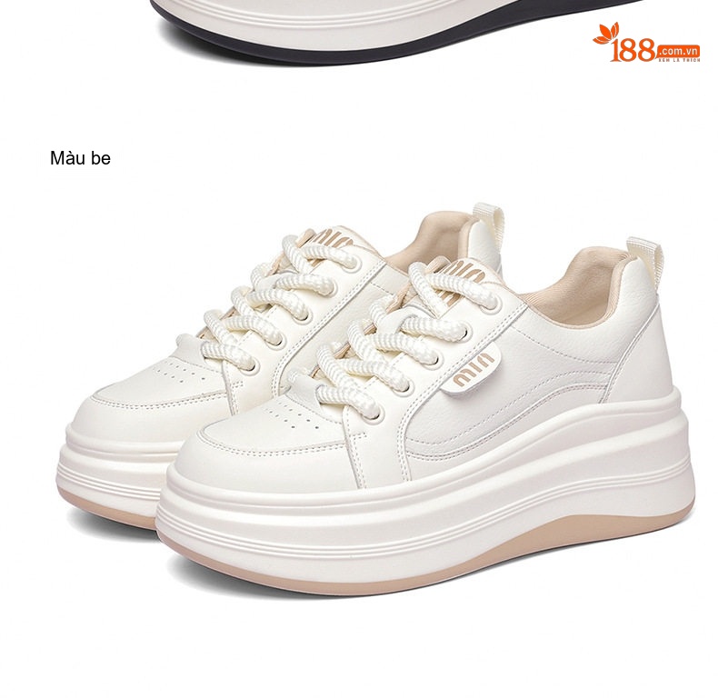 Giày Thể Thao Nữ Da Thật Kiểu Dáng Sneaker Chiều Cao Đế Khoảng 4cm Màu Trắng, Đen chi tiết 18