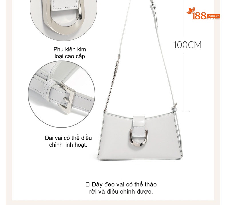 Túi Xách Nữ Da Bò Đeo Vai/Đeo Chéo/Kẹp Nách Phong Cách Thời Trang Màu Nâu, Đen, Xám chi tiết 7