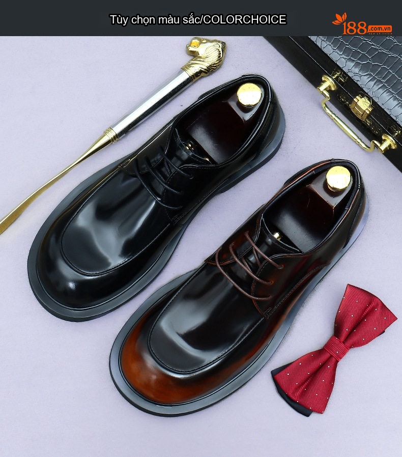 Giày Tây Derby Nam Da Bò Bề Mặt Bóng Chiều Cao Đế Khoảng 3cm Màu Đen, Nâu chi tiết 2