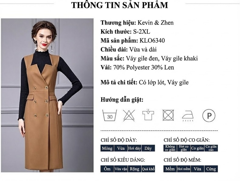 Váy liền thân Nữ Thiết Kế Áo Gile Cổ Lá Phong Thanh Lịch Màu Nâu chi tiết 18