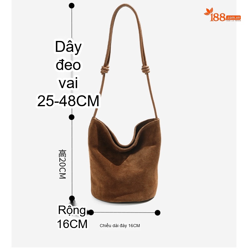 Túi Đeo Chéo Nữ Da Thật Suede Túi Xách Tay Mini Da Bò Mờ Phong Cách Thu Đông Màu Nâu, Đen chi tiết 5