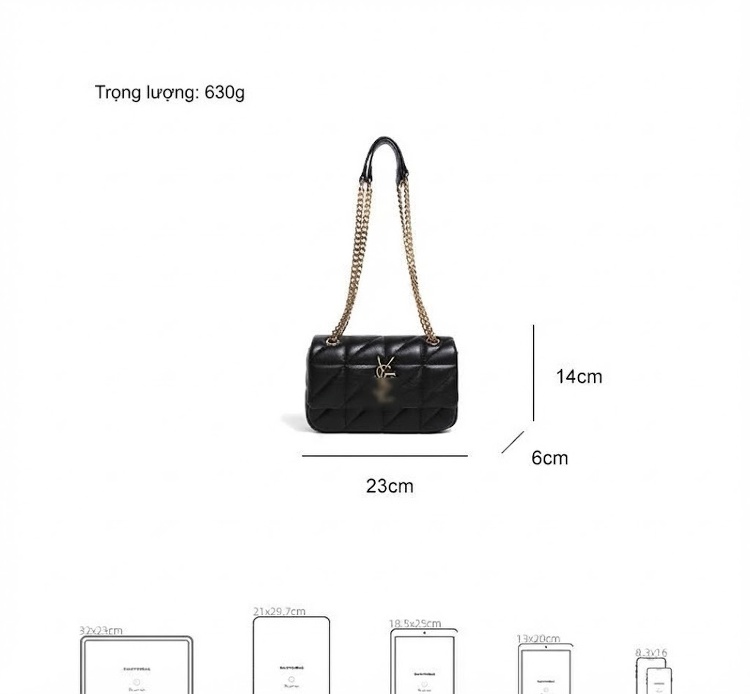 Túi Xách Nữ Da Bóng Đeo Vai Đeo Chéo Họa Tiết Trám Thanh Lịch Màu Đen, Trắng chi tiết 4