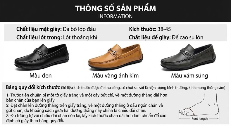 Giày Lười Nam Da Bò Vân Cá Sấu Chiều Cao Đế Khoảng 2cm Màu Đen, Nâu, Vàng chi tiết 6