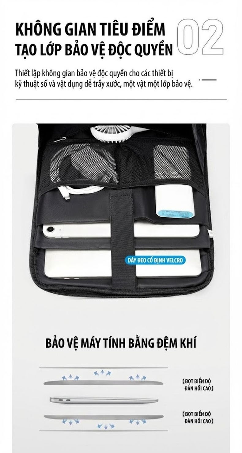 Balo Nam OSOCE Đựng Laptop 14 Inch Chống Nước Phong Cách Công Sở Màu Đen chi tiết 5