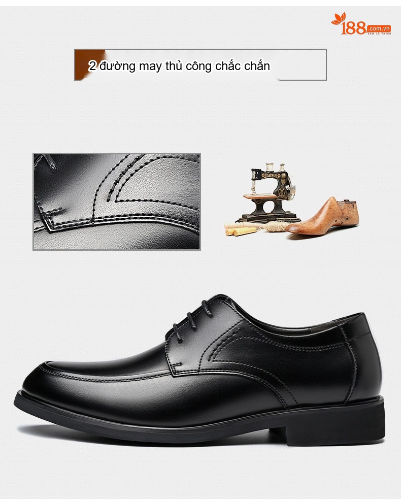 Giày Tây Buộc Dây Nam Da Bóng Chiều Cao Đế Khoảng 3cm Màu Đen, Nâu chi tiết 6