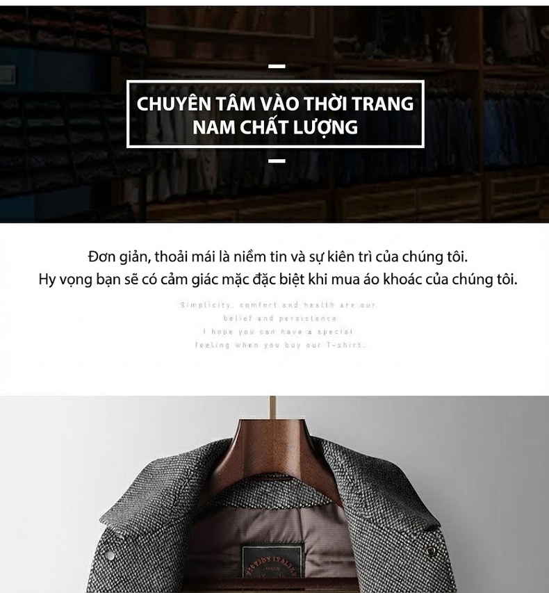 Áo Khoác Nam Lông Cừu Pha Nỉ Cổ Bẻ Lót Lông Vũ Áo Kiểu Công Sở Màu Xám chi tiết 4