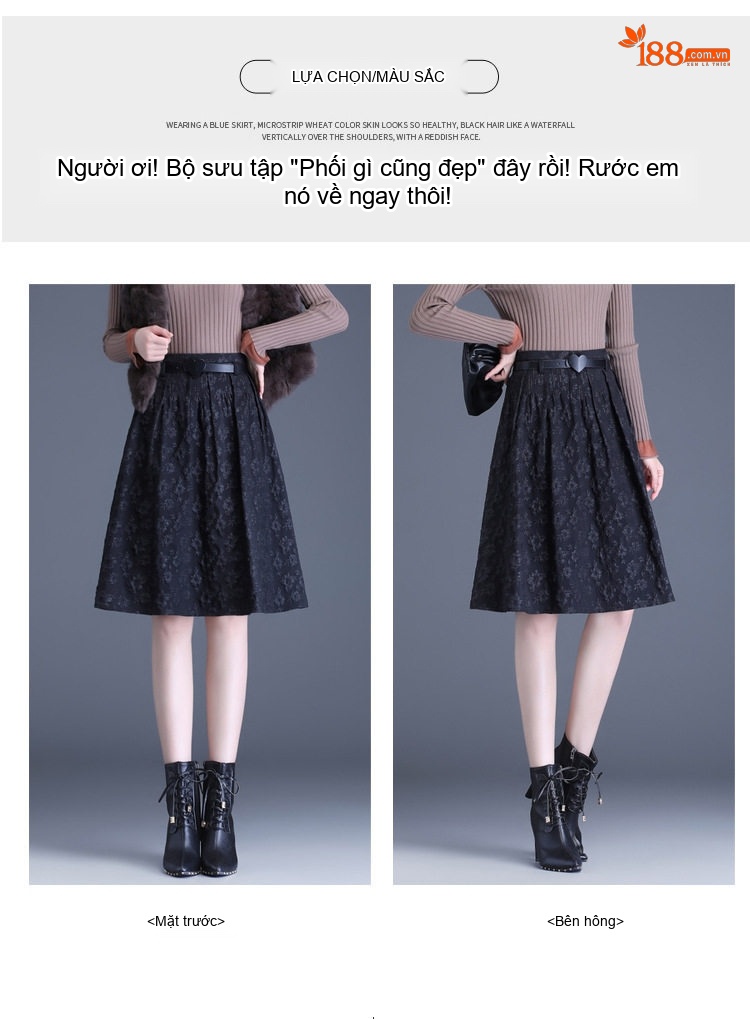 Chân Váy Chữ A Nữ Dáng Dài Họa Tiết Jacquard Che Hông Phong Cách Hàn Quốc Màu Đen chi tiết 11