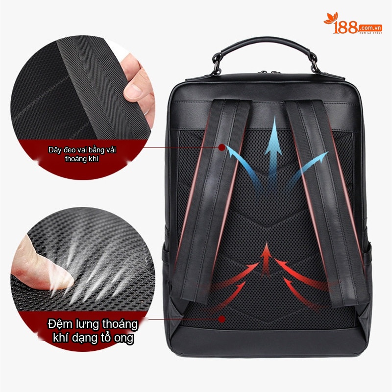 Balo Đựng Laptop Nam Da Thật Phong Cách Thời Trang Công Sở Màu Đen
