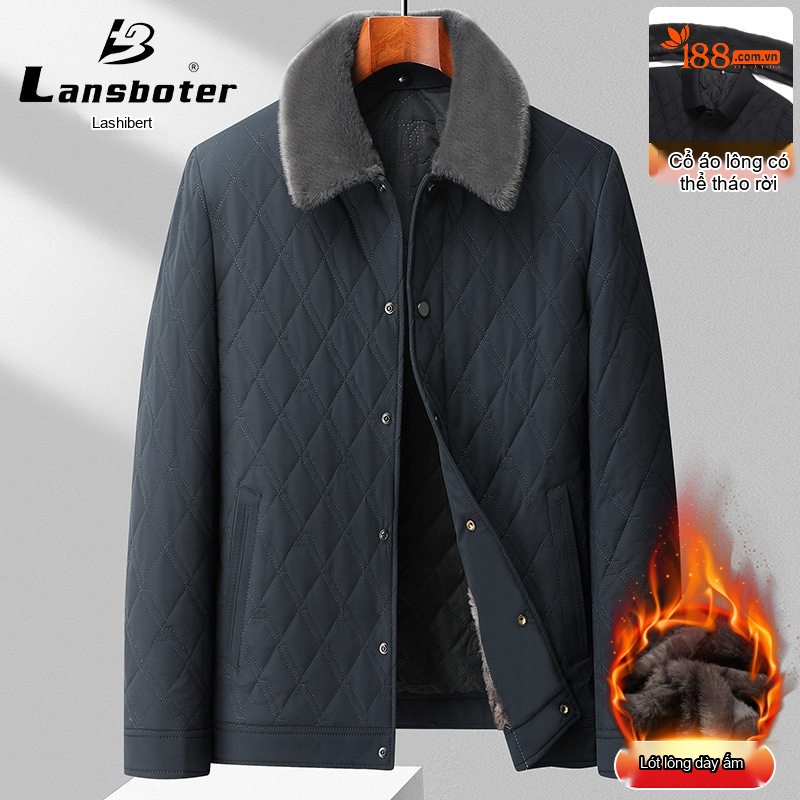 Áo Khoác Bông Nam Cotton Lót Lông Cổ Bẻ Dày Dặn Giữ Ấm Màu Xám, Đen, Xanh Navy