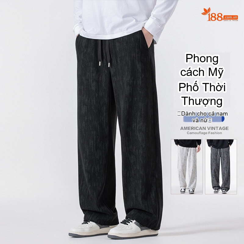 Quần Ống Rộng Nam Dáng Thể Thao Vải Sọc Ziczac Phong Cách Retro Mỹ