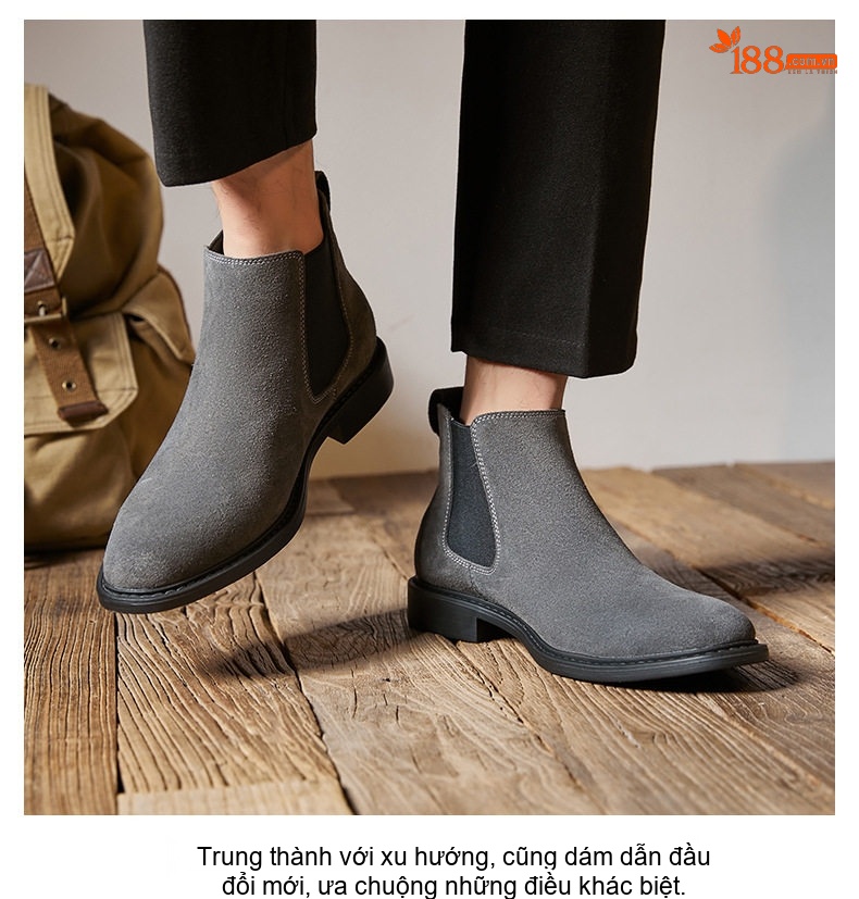 Boot Chelsea Nam Da Mờ Cao Cổ Chiều Cao Đế Khoảng 3cm Màu Đen, Nâu, Xám chi tiết 19